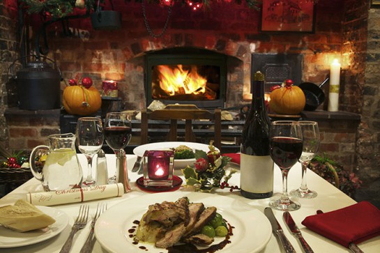 Table laid for Christmas dinner