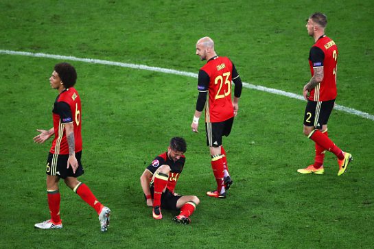 during the UEFA EURO 2016 Group E match between Belgium and Italy at Stade des Lumieres on June 13, 2016 in Lyon, France.