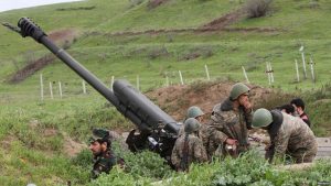 05.04.2016. Today from 12:00 p.m. the Nagorno-Karabakh and Azerbaijan announced ceasefire but soldiers get their weapon and artillery ready, Jebrail, Hadrut region, Nagorno-Karabakh