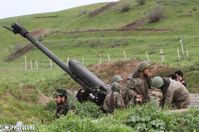 05.04.2016. Today from 12:00 p.m. the Nagorno-Karabakh and Azerbaijan announced ceasefire but soldiers get their weapon and artillery ready, Jebrail, Hadrut region, Nagorno-Karabakh