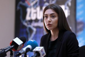 MP of the 'I have honor' faction Anna Mkrtchyan gives a press conference in Henaran press club