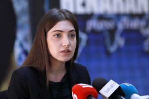 MP of the 'I have honor' faction Anna Mkrtchyan gives a press conference in Henaran press club
